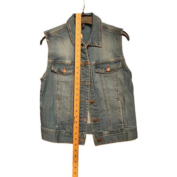 Forerever 21 Denim Vest Button Down Chest Pockets Collared Blue Womens Medium - Picture 3 of 4
